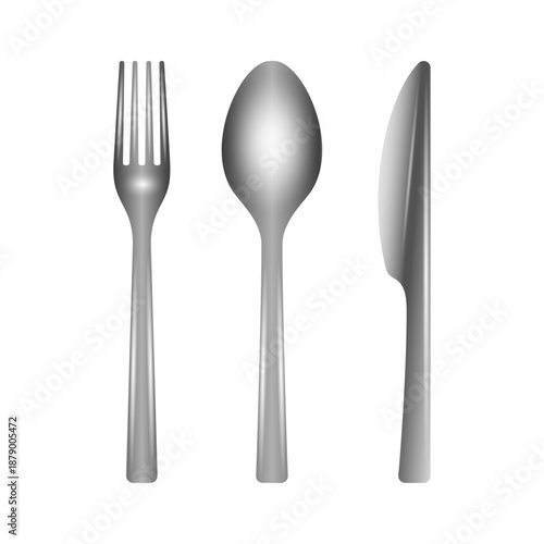Set of metallic kitchenware on white background