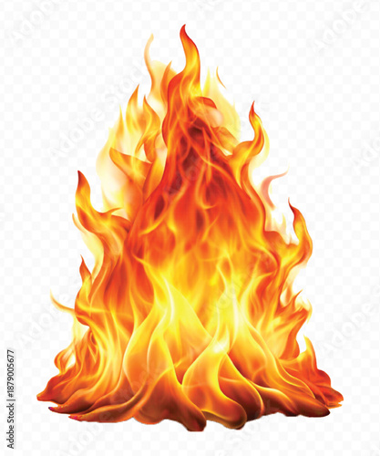 realistic 3d fire flame in curve style isolated on transparent background	