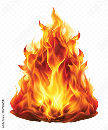 realistic 3d fire flame in curve style isolated on transparent background	