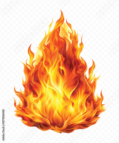realistic 3d fire flame in curve style isolated on transparent background	