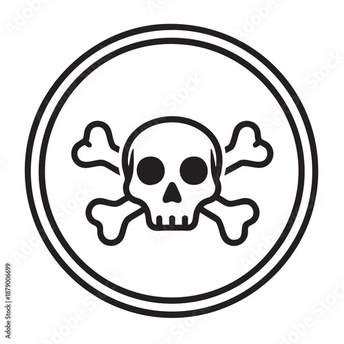 Simple black outline skull and crossbones warning circle symbol