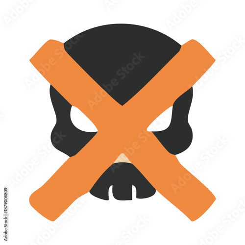 Skull with a large orange cross indicating danger or prohibition