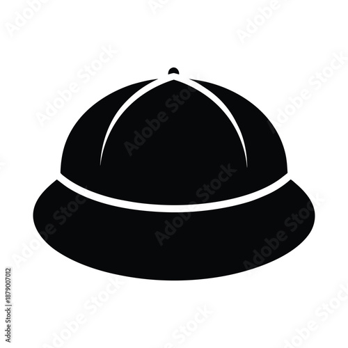 Black and White Silhouette of a Classic Bowler Hat Isolated on Transparent Background