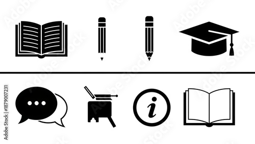 Essential vector icons illustrating the journey of education, knowledge, and communication, ideal for academic resources and digital learning platforms