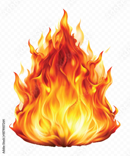 realistic 3d fire flame in curve style isolated on transparent background	