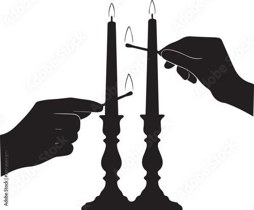 Lighting candles on candlestick