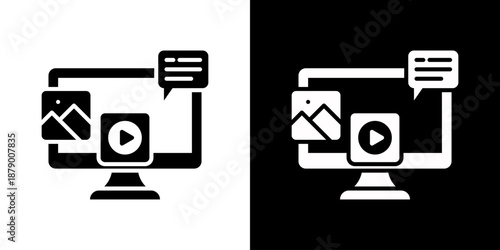 Online Media Icon Set Vector Collection Isolated In Black And White