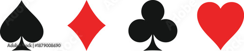 Four standard suits playing cards. Spades, Clubs, Hearts, and Diamonds. 