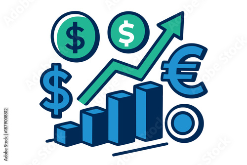 Currency Exchange Growth Chart with Rising Profits and Financial Symbols