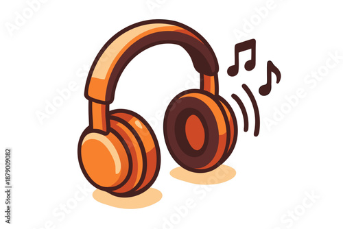 Vibrant Orange Headphones with Melodic Sound Waves