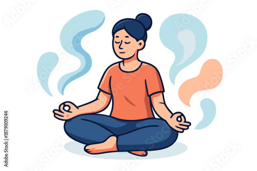 Serene Woman Meditating in Lotus Position with Calming Energy Surrounding Her