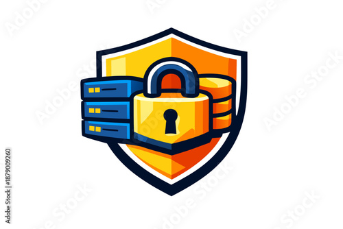 Secure Data Protection Shield with Lock and Server Storage
