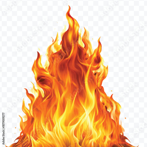 realistic 3d fire flame in curve style isolated on transparent background	