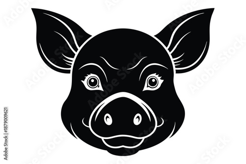 simple pig head line art silhouette vector illustration