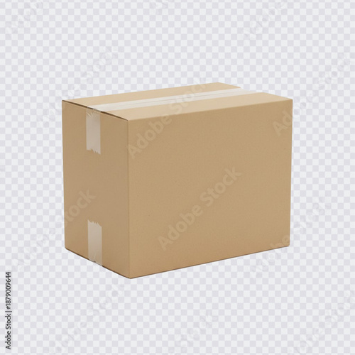 A sturdy rectangular brown cardboard shipping box securely sealed with clear adhesive tape, perfect for logistics, moving, and safe product delivery.