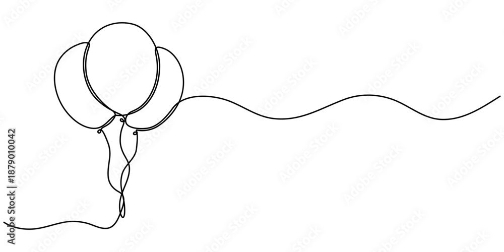 Obraz premium Balloon single line art, continuous one line drawing of Isolated outline vector icon.