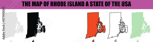 Silhouette, line art, dot, dotted, star art Detailed vector illustration of the United States state of Rhode Island map shown in various styles for geography and travel design projects map