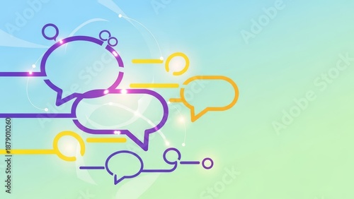 Abstract speech bubbles with light effects and connecting lines on a gradient background