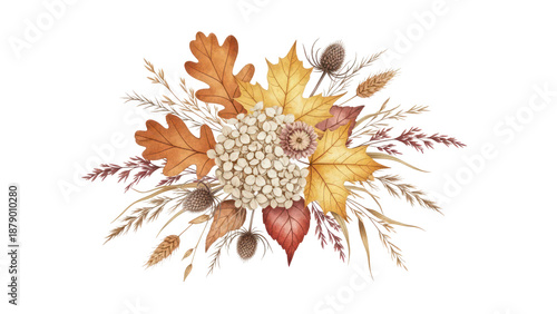 Vintage Autumn Dry Flower Leaves bouquet watercolor