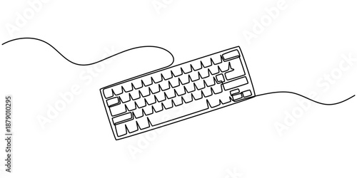 Continuous line design of keyboard. Computer device symbol design concept. Decorative elements drawn on a white background.