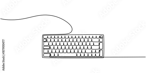 Continuous line design of keyboard. Computer device symbol design concept. Decorative elements drawn on a white background.