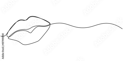 Minimalist one line lip icon continuous line drawing vector illustration, Lips outline icon continuous one line drawing minimalist style isolated illustration, Lip continuous one line drawing isolated