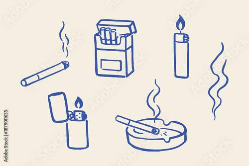 Smoking icons hand drawn sketch vector illustration