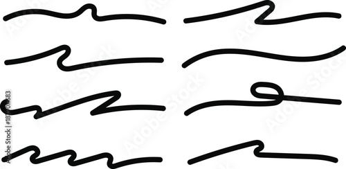 Collection of wavy lines abstract shapes isolated design elements