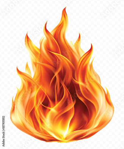 realistic 3d fire flame in curve style isolated on transparent background	