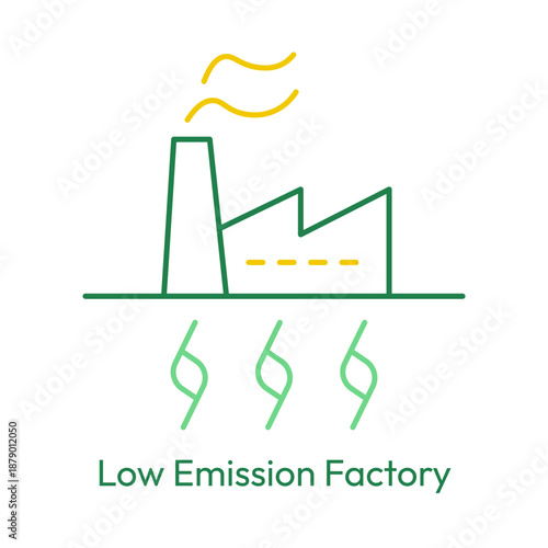 Low emission factory reducing industrial carbon footprint icon with editable stroke.