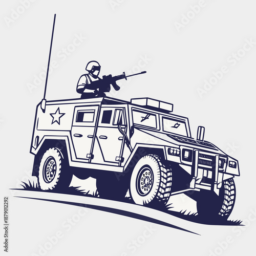 Military vehicle with soldier