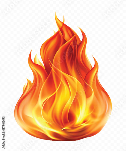 realistic 3d fire flame in curve style isolated on transparent background	