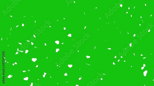 Love icon floating up animation on green screen, valentines day floating red hearts for chroma key overlay.