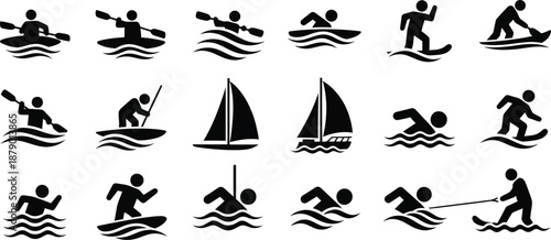 Water sports silhouette icons set for designers and developers silhouette