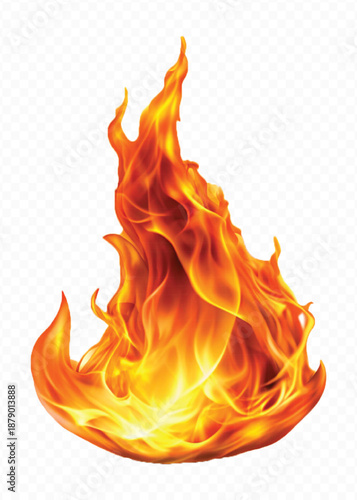 realistic 3d fire flame in curve style isolated on transparent background	