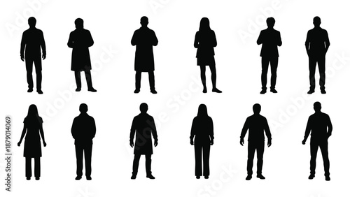 Silhouettes of various people isolated on white background, Vector