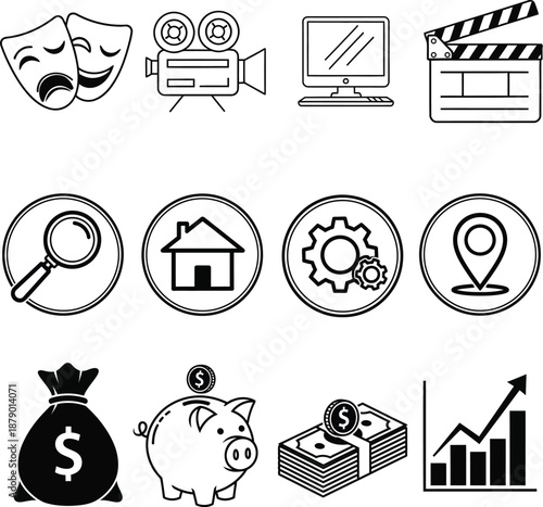 Business and finance icons with silhouette elements