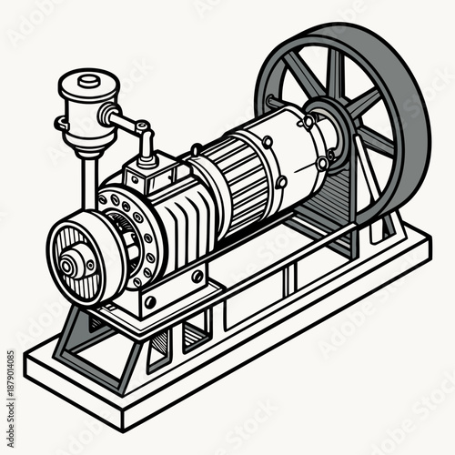 Vintage steam engine illustration