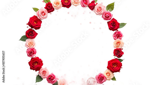 A beautiful floral wreath made of roses on transparent background