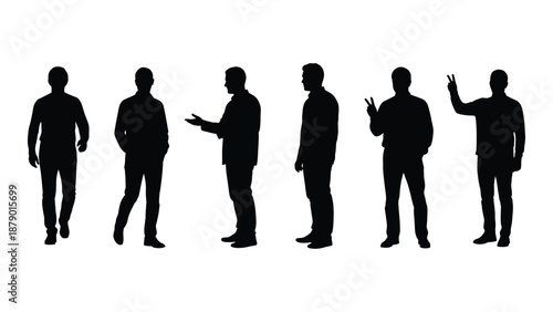 Silhouettes of people in various poses isolated on white background, Vector
