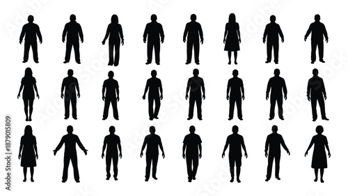 Silhouettes of various people isolated on white background, Vector
