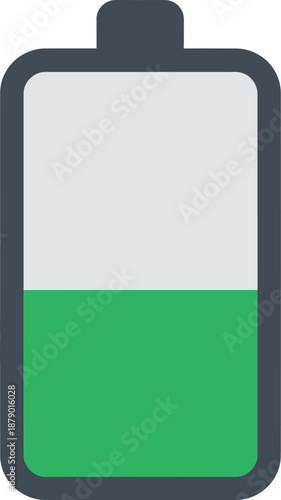 A visual representation of a battery icon showing approximately half of its full charge capacity, indicating a moderate power level for electronic devices.
