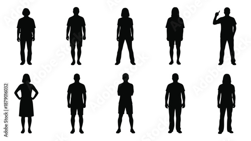 Silhouettes of diverse people isolated on white background, Vector