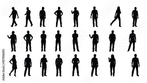 Collection of silhouetted human figures isolated on white background, Vector