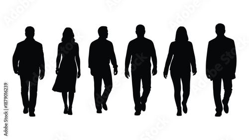 Silhouettes of people walking isolated on white background, Vector