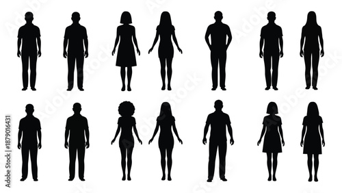 Silhouettes of various figures isolated on white background, Vector