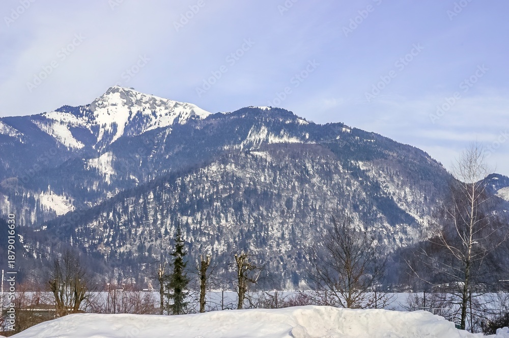 Fototapeta premium Wolfgangsee lake frozen during the winter, Salzburg, Austria