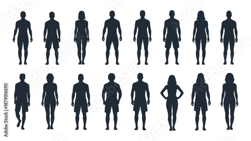 Collection of human silhouettes isolated on white background, Vector