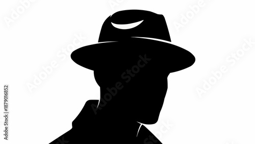 Silhouette of a man wearing a fedora hat and trench coat.