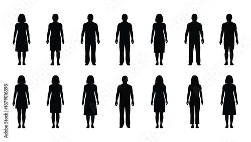 Collection of silhouetted figures isolated on white background, Vector